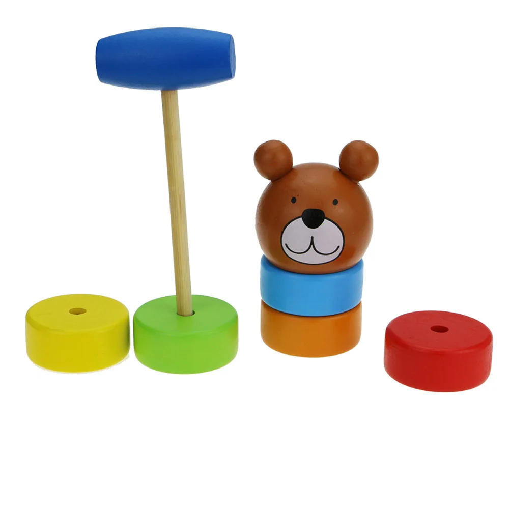 Деревянная детская игрушка радужного цвета медведь столкновенная башня Детская