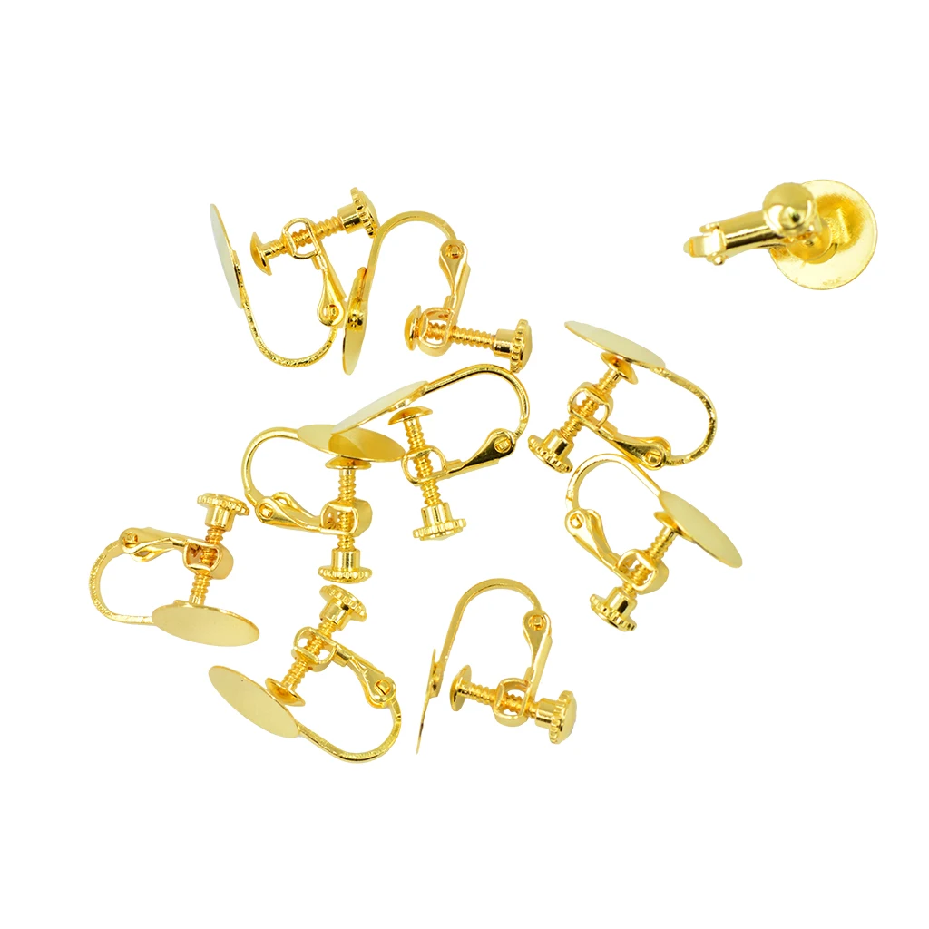 

10 Piece Non Piercing Clip On Screw Back Findings 10mm Glue On Pad Blank Bezel DIY Brass Earring Craft