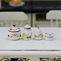 4pcs 112 dollhouse miniature white porcelain pots cans kitchen seasoning jar ceramic tableware dollhouse accessories