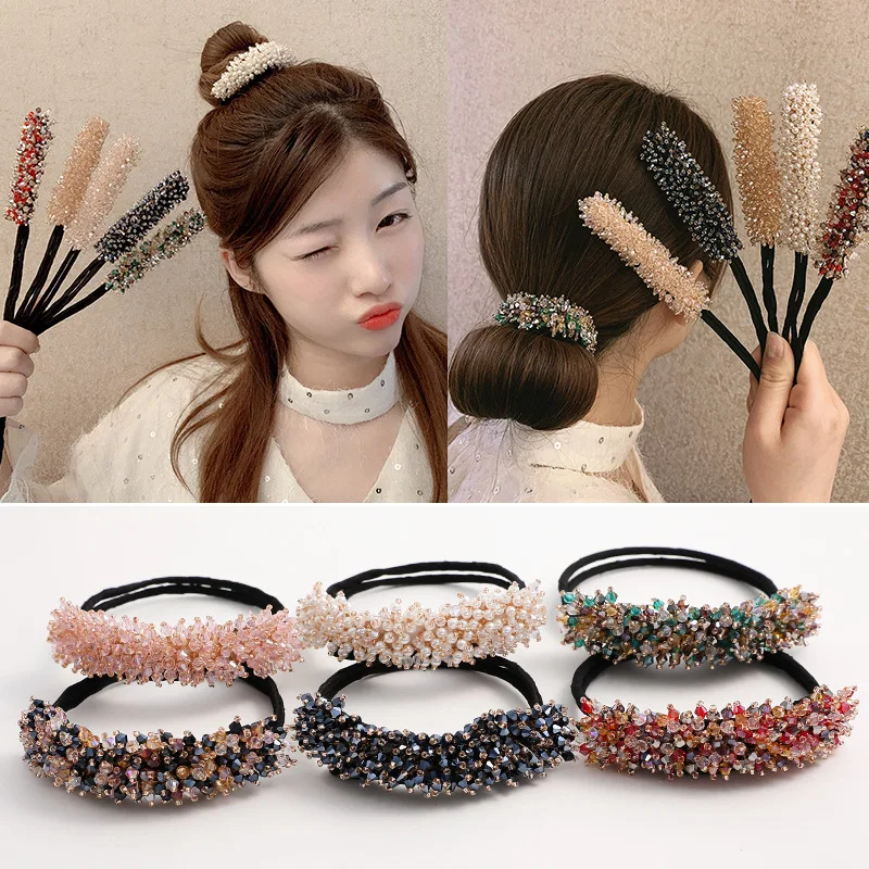 

Korean Rhinestone Hair Set Female Lazy Fluffy Bun Bud Head Fixed Artifact Simple and Elegant Styler Hair Claws Hair Accessories