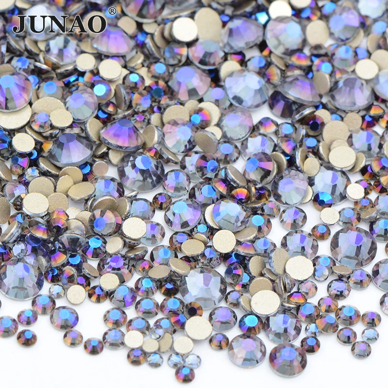 

JUNAO SS6 8 10 12 16 20 Mixed Size Purple Ghost Color Glass Nail Rhinestones Stone Flat Back Crystals Strass Nail Art Decoration