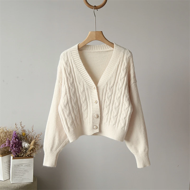 

Aibeautyer New Single-breasted Female Short Cardigan Soft Flexible Knitted Sweater Elegant Long Sleeve Sweater Women