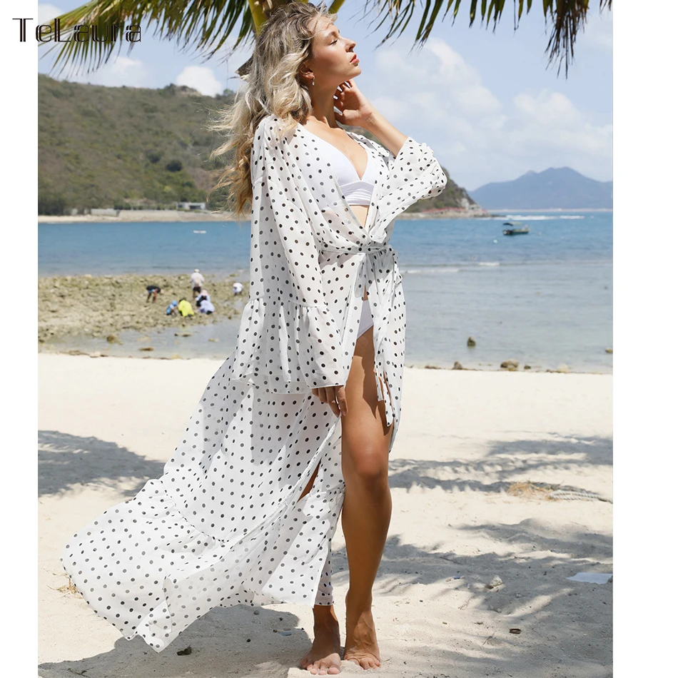 Новинка 2020 пикантная Пляжная накидка купальник в горошек Пляжное длинное платье