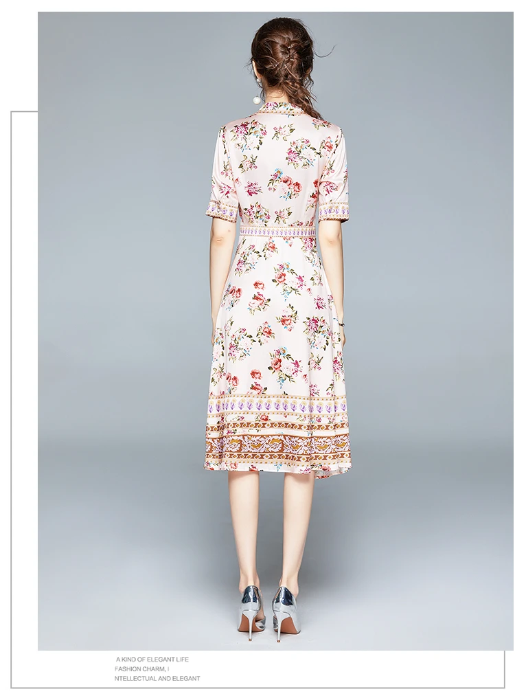 Женское модельное платье рубашка с цветочным принтом элегантное винтажное