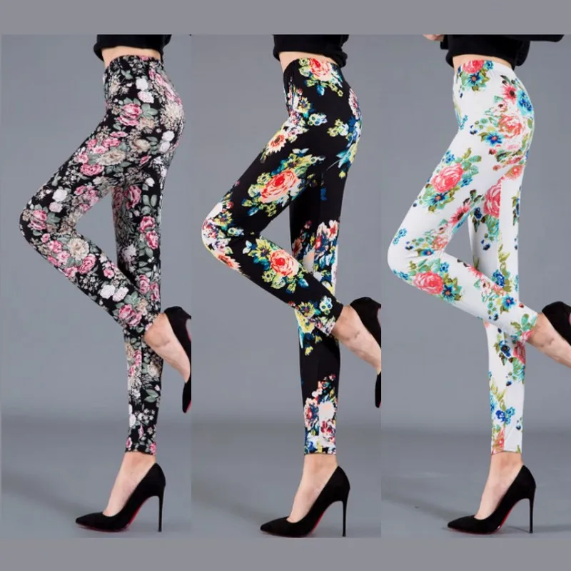 Women Floral Printed Exercise Colorful Peony Flower Female Elastic Leggins High Waist Pants Push Up Trousers Fitness Leggings