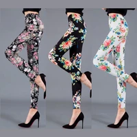 women floral printed exercise colorful peony flower female elastic leggins high waist pants push up trousers fitness leggings