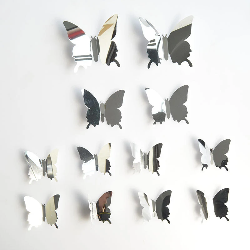 

12pcs/set 3D Butterfly Mirror Wall Sticker Solid Color Sticker Decorations For Girls Bedroom Decoration Butterfly Fridge Sticker