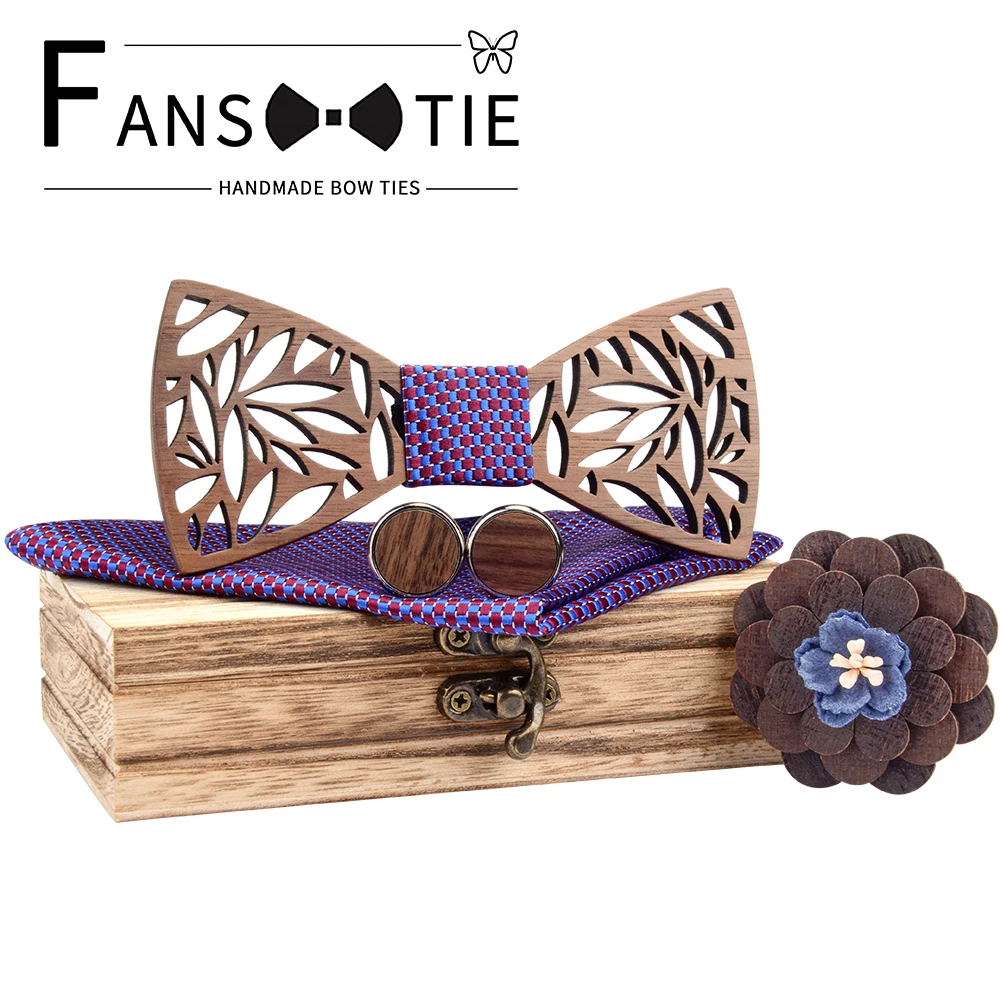 Модный деревянный галстук-бабочка с пейсли набор карманов мужской из