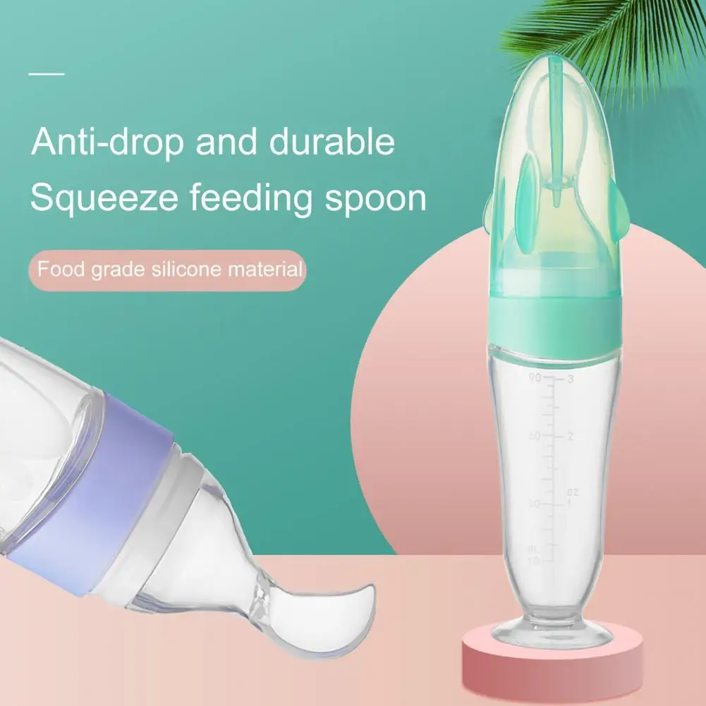 

90ml Newborn Baby Feeding Spoon Baby Silicone Rice Paste Bottle Silicone Dropper Feeding Bottle Supplies Baby Spoon Bottles