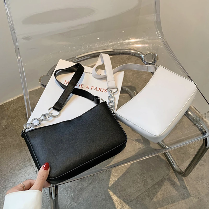 

Chain Black Shoulder Bags PU Leather 2021 Women's bag Underarm Flap Female Daily Travel Handbags Women's Cheap Free Shipping