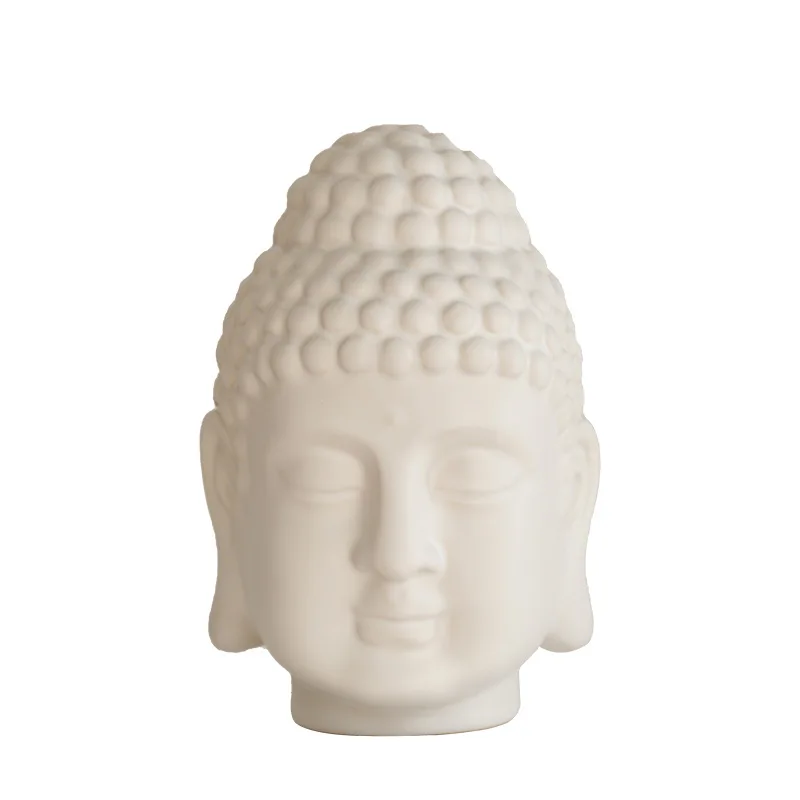 Белая матовая керамическая статуя головы Будды индийская религиозная