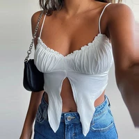 y2k tops sexy white bralette camis 2021 women summer sleeveless hem split cropped spaghetti strap v neck tops fashion clothes