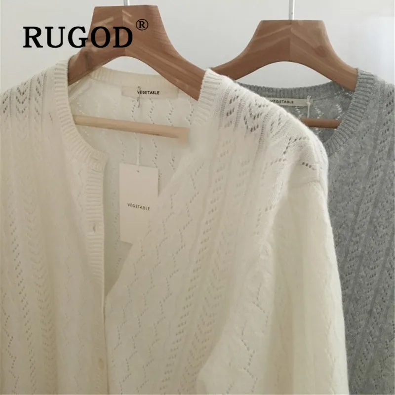 RUGOD однотонный вязаный кардиган ажурный свитер женские свитера 2019 зимние топы
