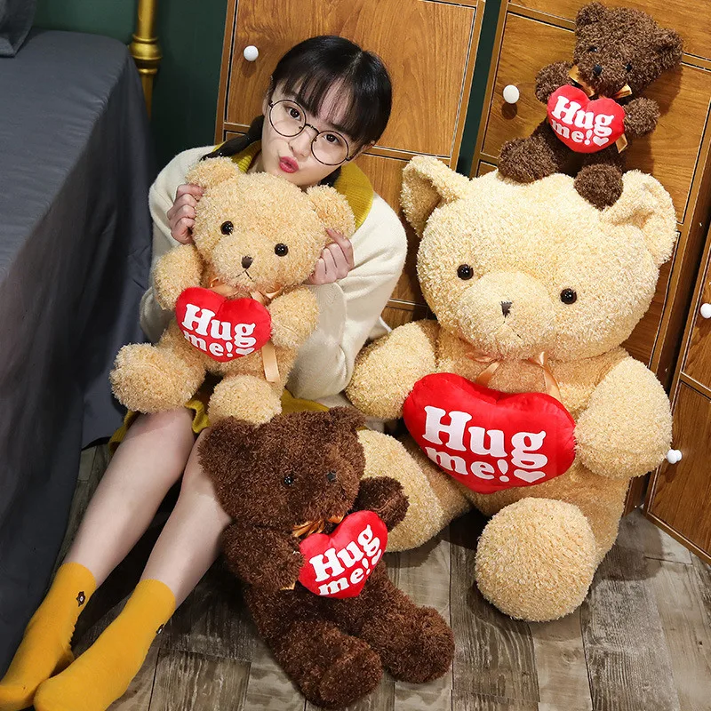 

Big Size Hug Me Teddy Bear Large Stuffed Plush Toy Holding LOVE Heart Animal Soft Doll Gift For Girlfriend 35-110cm