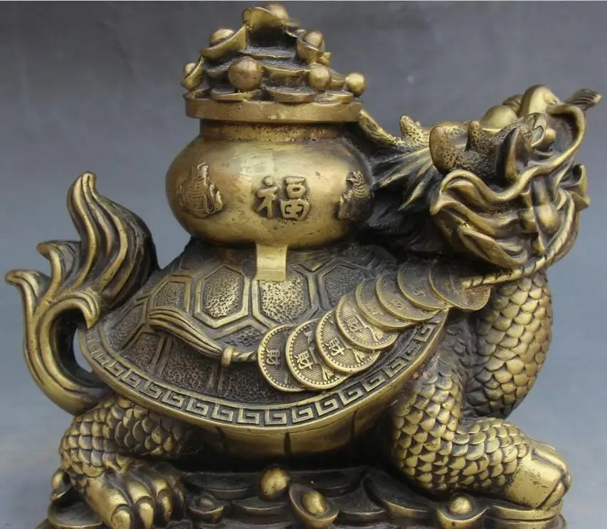 9 &quotКитайский фэншуйская бронза чаша богатства Дракон-черепаха скульптура в