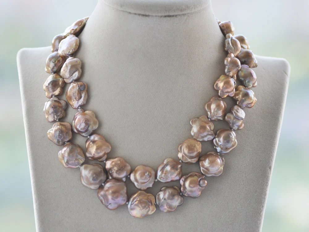 

Z10625 8”~31" 16mm Champagne Plum Blossom Pearl Necklace Bracelet