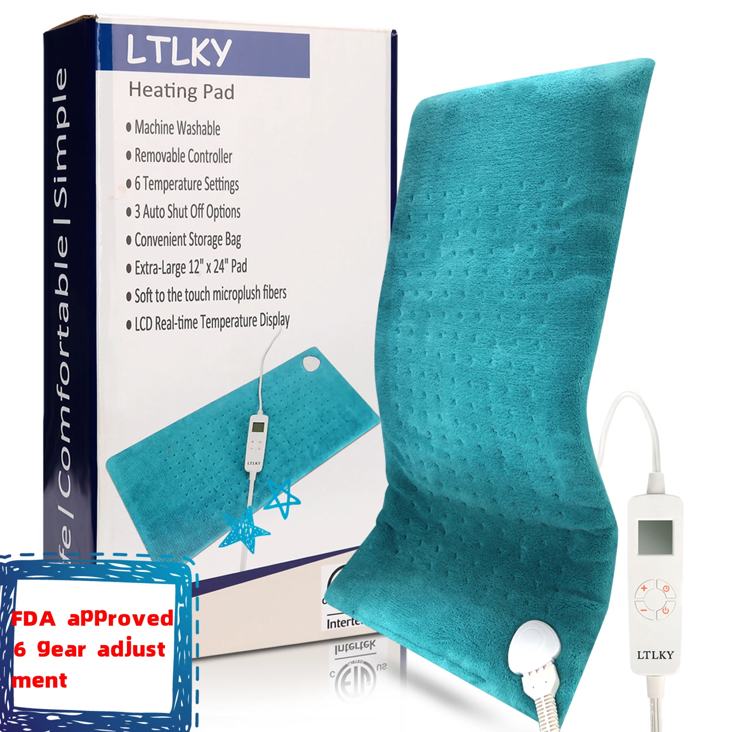 

RIGOGLIOSO electric heating pad 120v 30*60cm FDA Approved 6 Heat Setting with Auto Off King Size Soft Touch Heating Pad