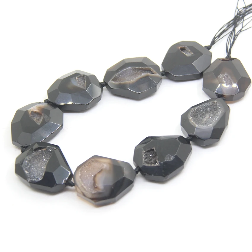 Большой Размеры граненые черный белый цвет Druzy наскальный агат плиты свободные