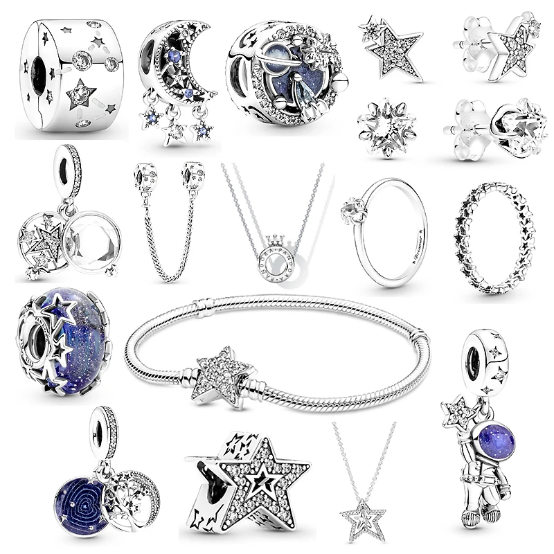 

2021 New Hot Jewelry For Women Star Bangle Fit Original Pandora DIY Starry Sky Charms Beadeds 925 Sterling Silver Space Bracelet