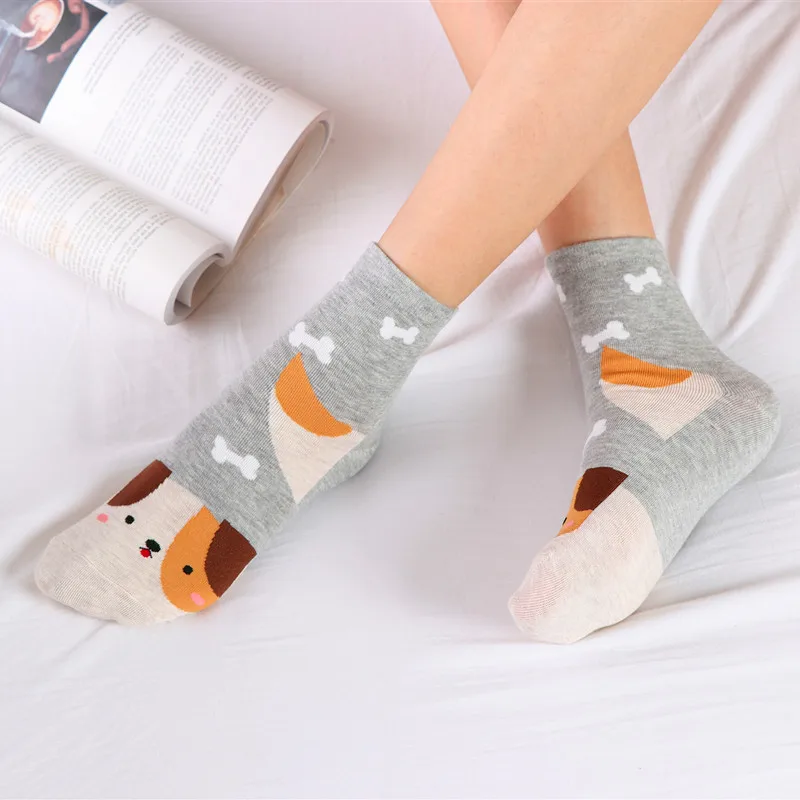 

5 Pairs Cartoon Socks Dog Cat Women Footprints 3D Animals Style Warm Muply Cotton Causal Sock Lady Floor Socks For Female Sokken