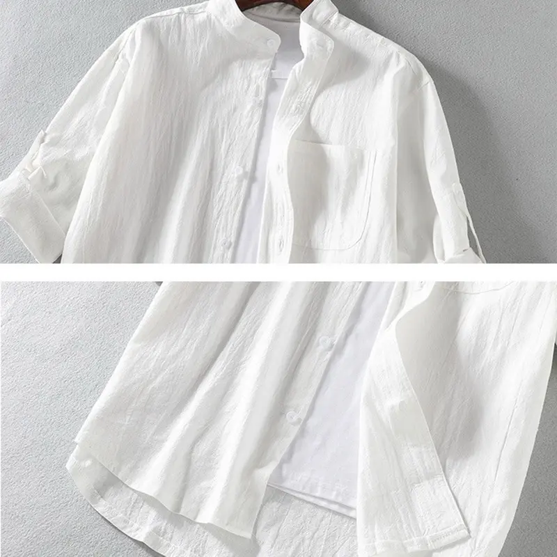 

2020 New Men's Casual Blouse Cotton Shirt Loose Tops Spring Autumn Summer Handsome Men Shirt Short Sleeve Tee Shirt