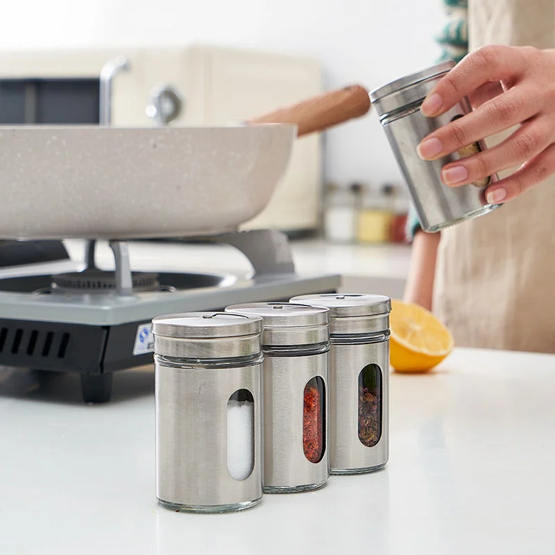 

1Pc Stainless Steel Seasoning Rotating Cover Salt Sugar Bottle Pepper Shaker Toothpick Kitchen Multi-purpose Supplies Spice Jars