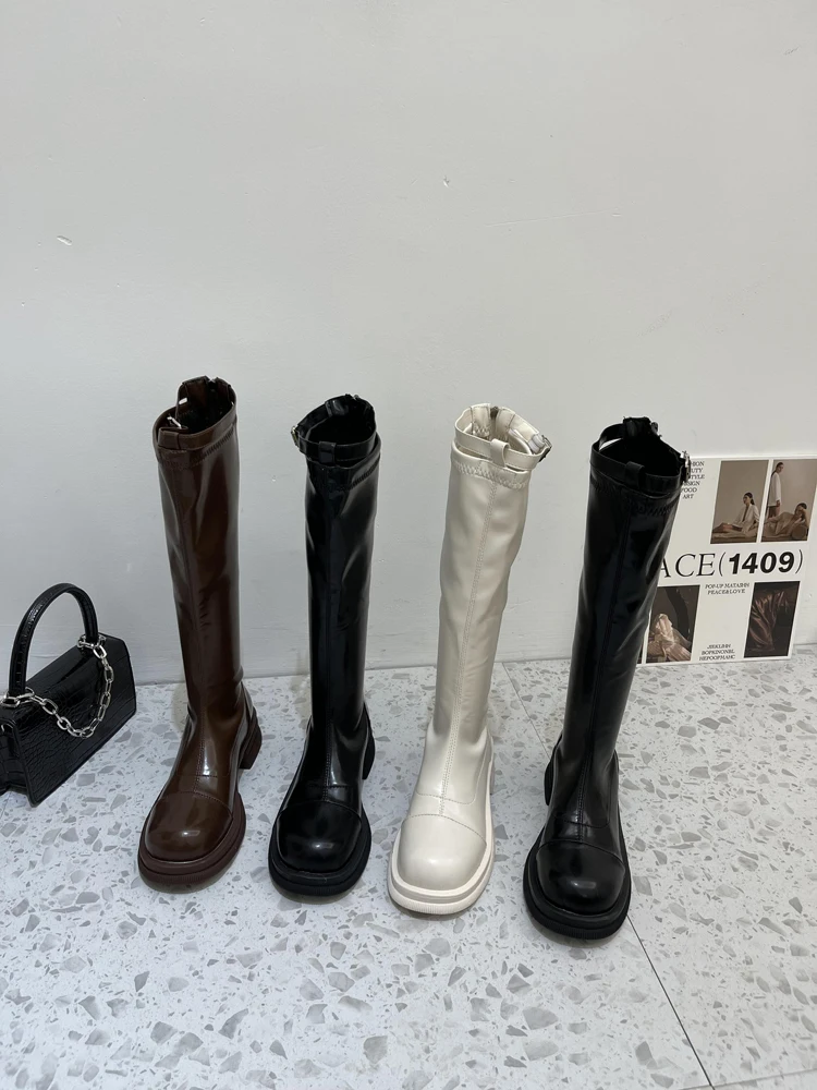 

Женские полуботинки, женские ботинки с круглым носком, роскошные дизайнерские ботинки до середины икры, Модные осенние резиновые низкие бо...