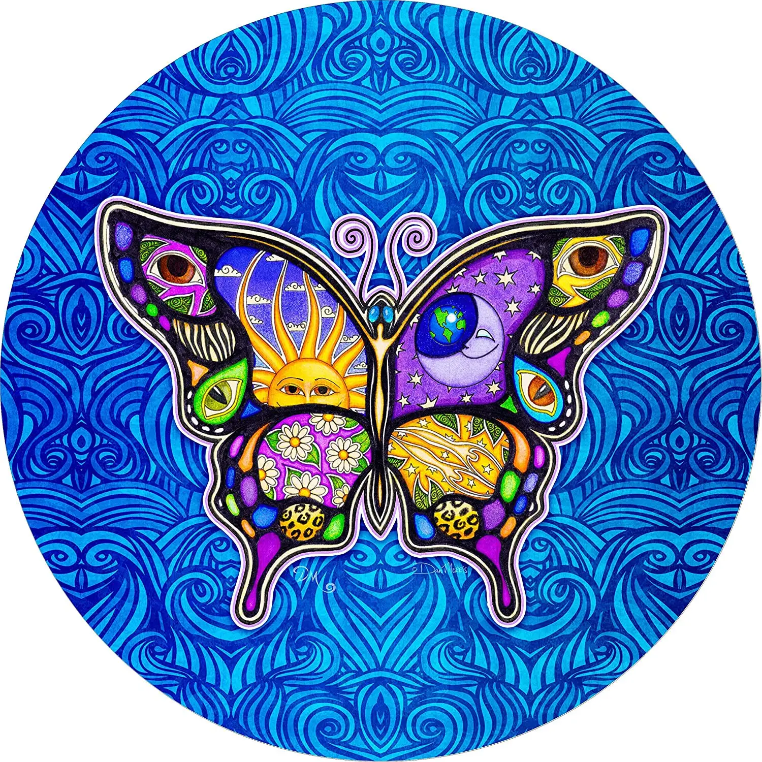

TIRE COVER CENTRAL Night & Day Butterfly on Blue ( Sizes for Any Make