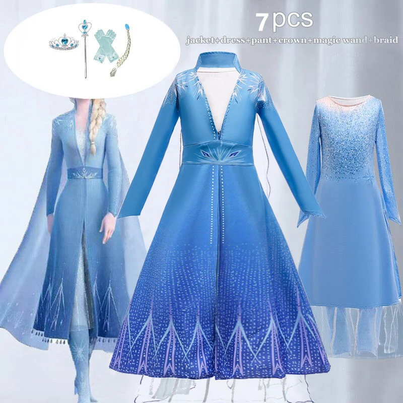Новое платье для девочек принцессы Анны и Эльзы из 2 предметов карнавальный