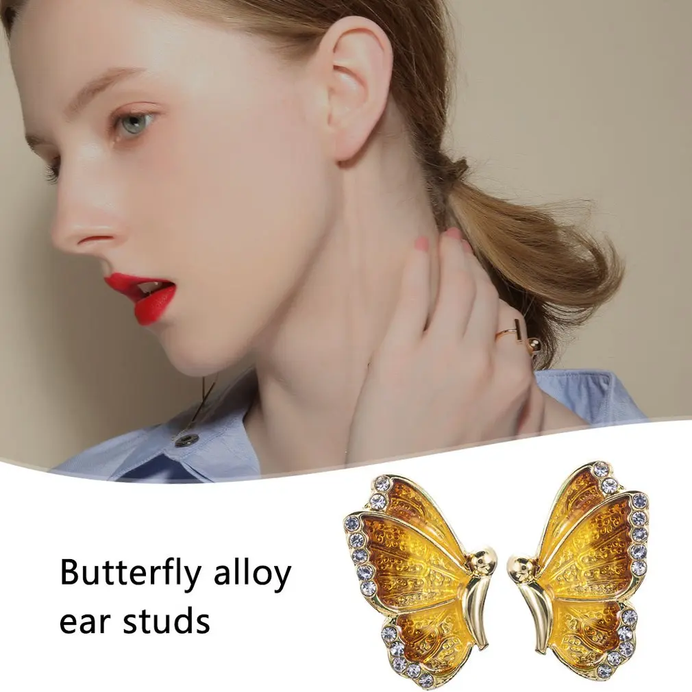 Oil Painted Butterfly Stud Earrings Rhinestone Wild Animal Female Women Birthday Party Jewelry Girls Best Gift dropshipping | Украшения и