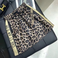 autumn new genuine leather sheepskin leopard print elastic leisure a line high waist thin skirt women wrap skirts plus size y2k
