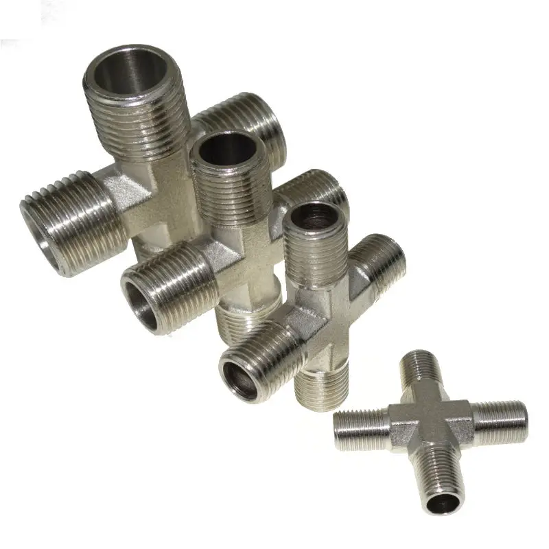 Латунный никелированный фитинг для труб Штекерный крестообразный соединитель 1/8