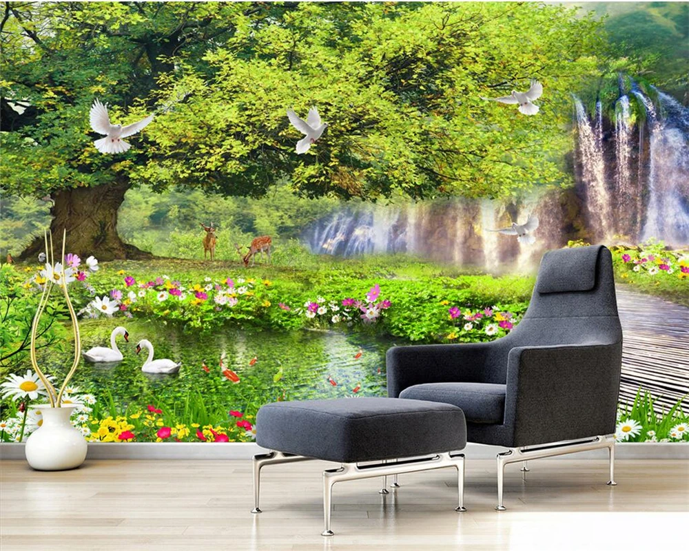 

beibehang papel de parede Custom modern new forest landscape green big tree tooling background wallpaper papier peint