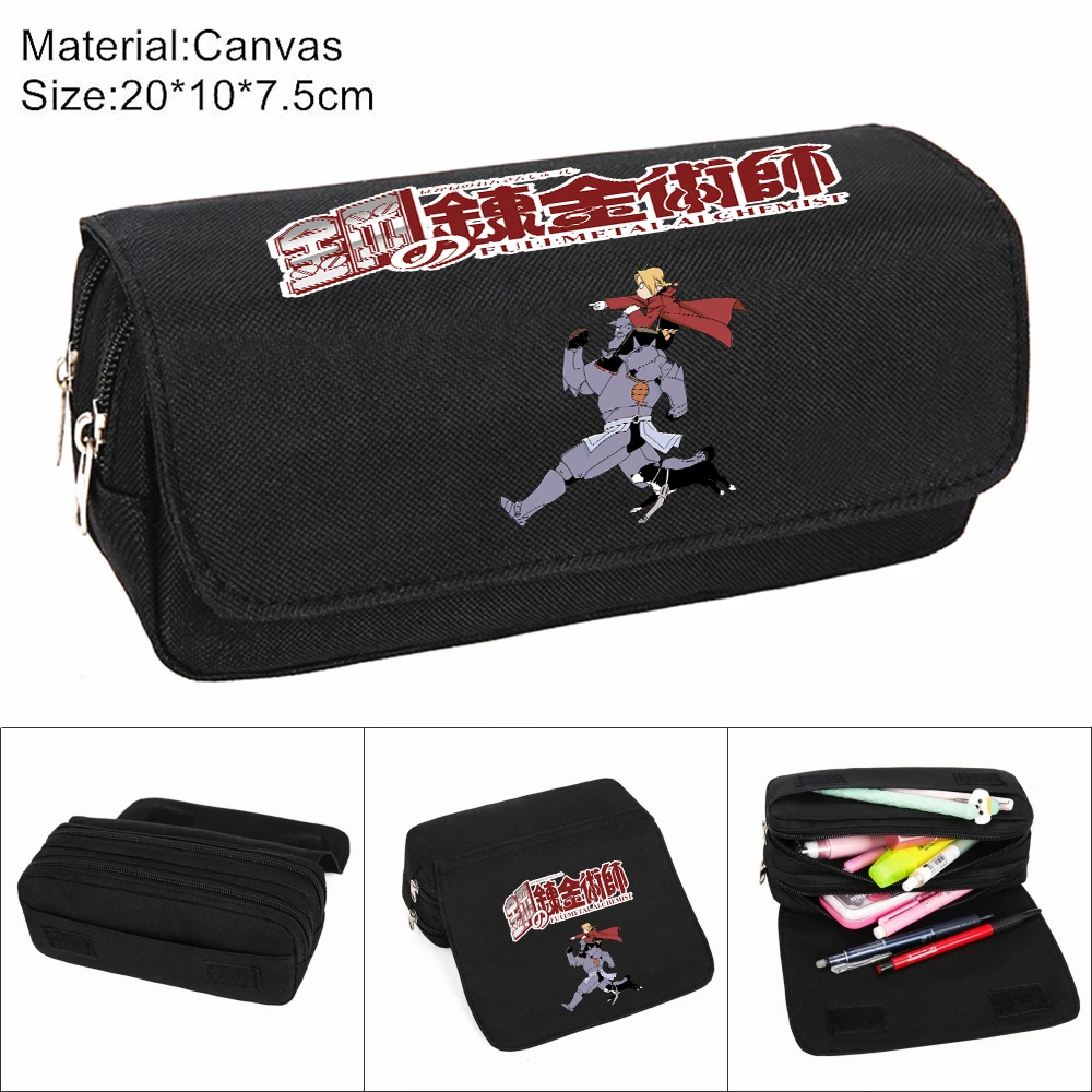 

Повседневный холщовый чехол для карандашей с аниме-персонажем алхимика, женская косметичка на молнии, студенческий пенал, мультяшная косме...