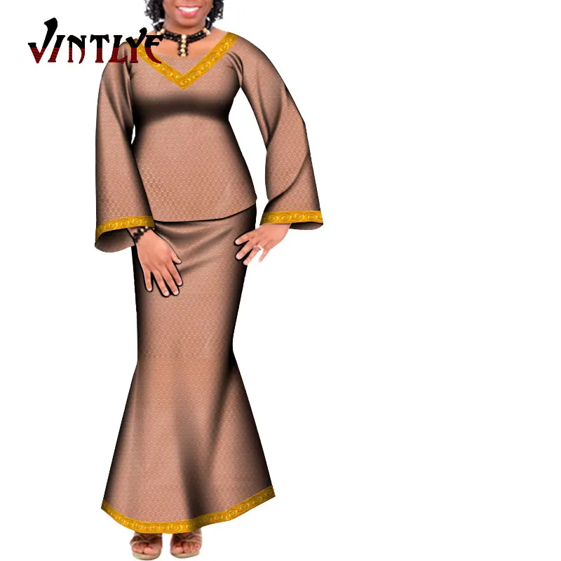 Женский Африканский комплект Bazin из двух предметов топ и юбка Дашики вечерние