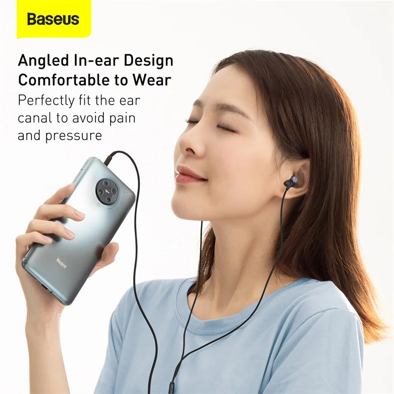 baseus h19 wired earphones bass sound headphone headset 3 5mm in ear earbuds with mic for samsung xiaomi huawei sony smartphones free global shipping