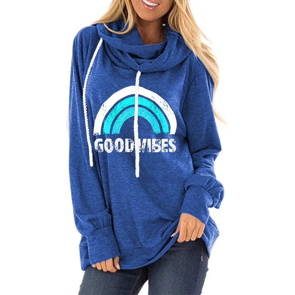 

GOOD VIBES Hoodies Plus Size Women Rainbow Print Womens Clothing 2020 Print Pullovers Harajuku Sweatshirt Kawaii Korean