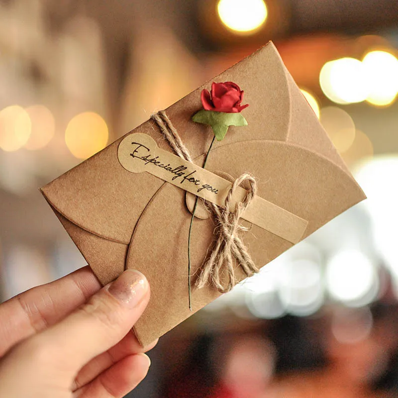

5 шт. Винтажный конверт «сделай сам», поздравительная открытка из крафт-бумаги с модным сухим цветком ручной работы, подарок на свадьбу, вече...