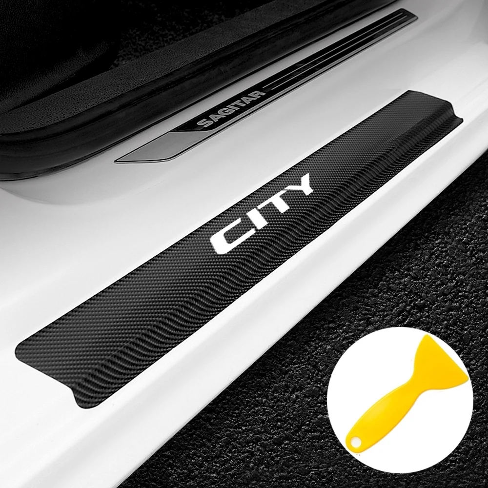 

4Pcs For Honda City Civic Car Door Sills Carbon Fiber Waterproof Decoration Emblem Stickers Decal Car Styling Accessories