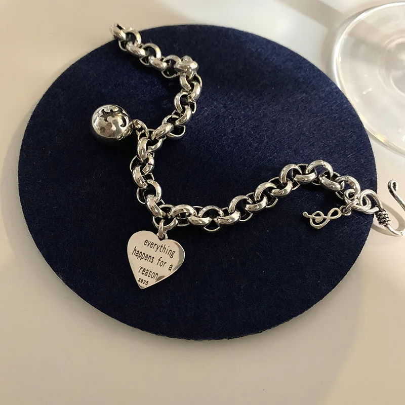 

TIMEONLY Romantic Love Heart Greetings Round Ball Bracelet Chunky Chain Adjustable Charm Bracelets for Women Ladies Jewellery