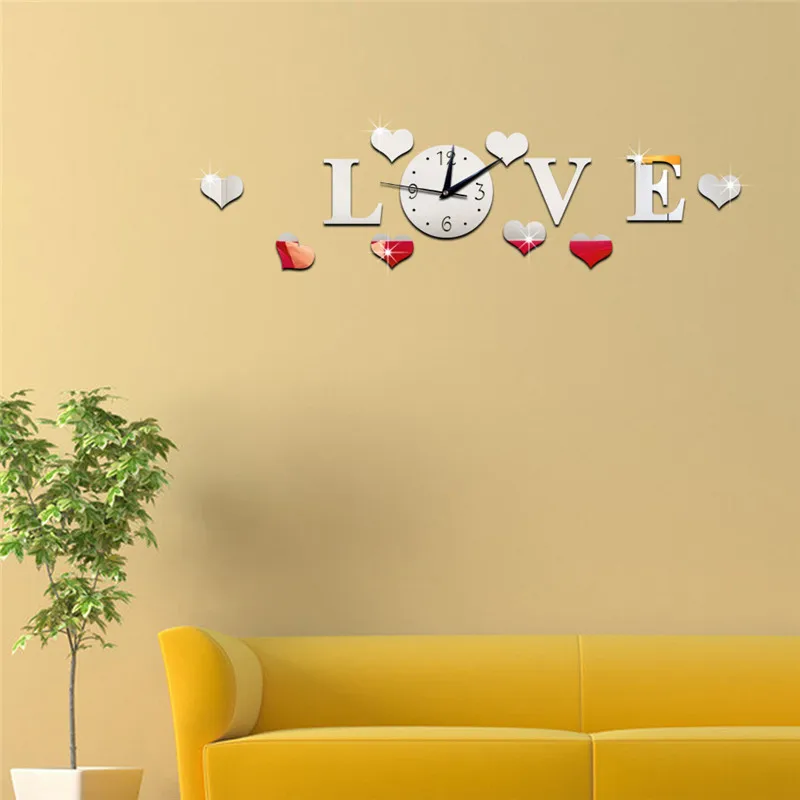 Новые Настенные часы DIY декоративные LOVE акриловые для гостиной зеркальные