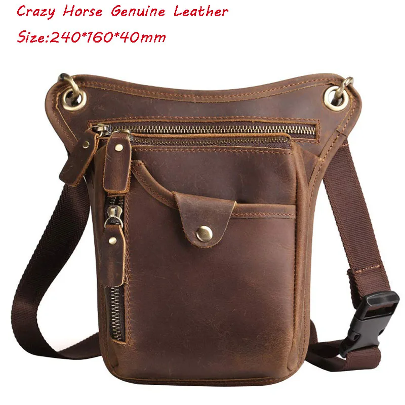 Мужская кожаная сумка Crazy Horse с заниженной талией, поясная сумка на бедро, пояс на плечо, сумка на плечо для путешествий, мотоцикла - Цвет: Brown E