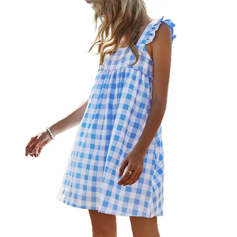 

Womens Square Neck Mini Dress Summer Beach Loose Casual A-Line Short Sundresses