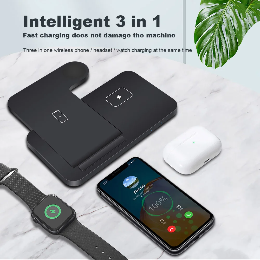 3 в 1 Qi Беспроводное зарядное устройство Подставка для Apple Watch 6 5 4 2 Быстрая зарядка