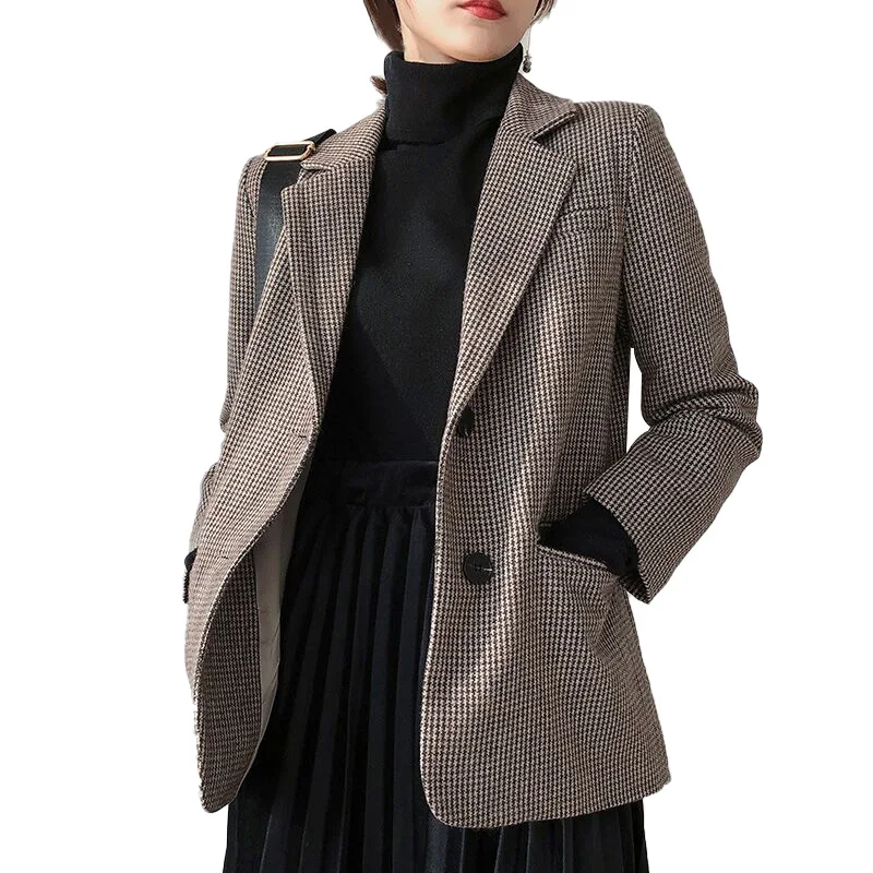 2019 Женская осенне-зимняя винтажная свободная шерстяная твидовая бейзер кофта