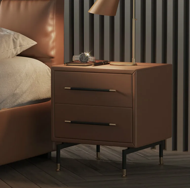

Louis Fashion Modern Solid Wood Wind Net Red Leather Art Storage Light Luxury Bedside Cabinet