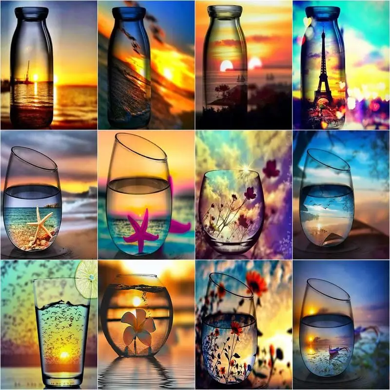 

CHENISTORY Painting By Number For Adults Glass Landscape Acrylic Paint On Canvas 60x75cm Frame Coloring By Numbers Home Decor