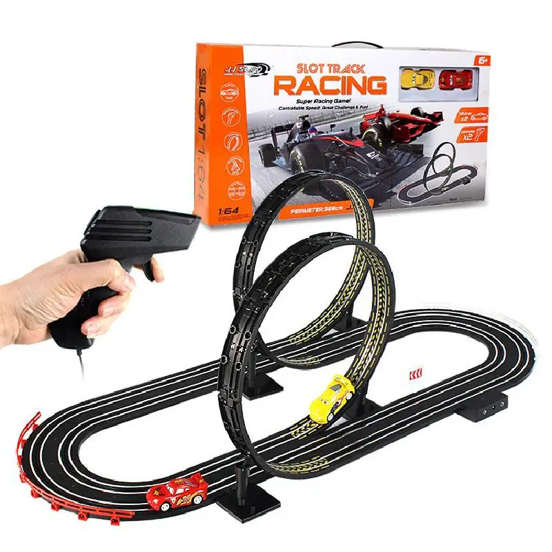 

1:64 Electric Autorama Railway Track Toy Slot Car 360 Rotating Double Remote Control Car Circuit Voiture Toy Race Track For Boy