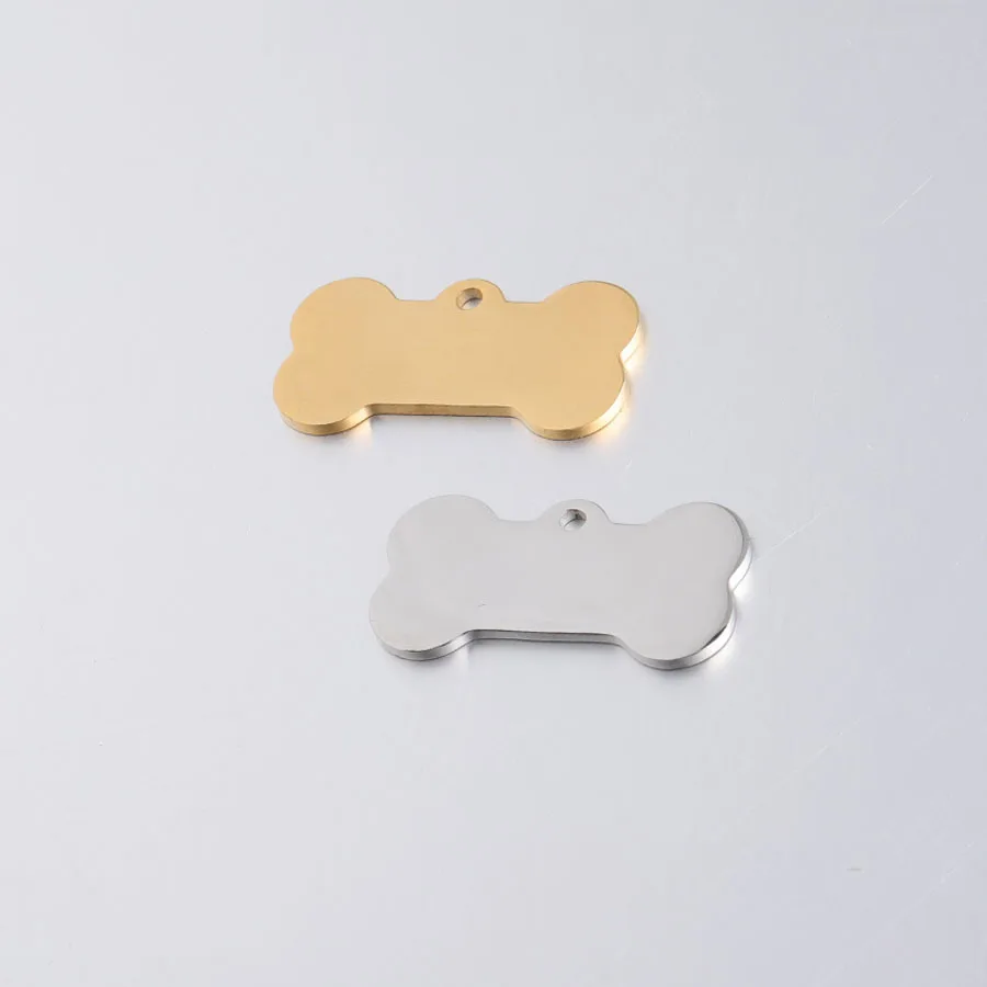 

Gold Color /Silver Color Stainless Steel Pet ID Label pendant Dog Bone charm Pet Nameplate Mirror Polish Wholesale 10PCS