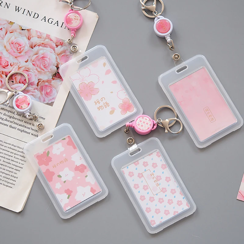 

1PC Cartoon Card Holder Cute Identity Bank Bus ID Card Holder Case Transparent Card Badge With Retractable Keychain Gift
